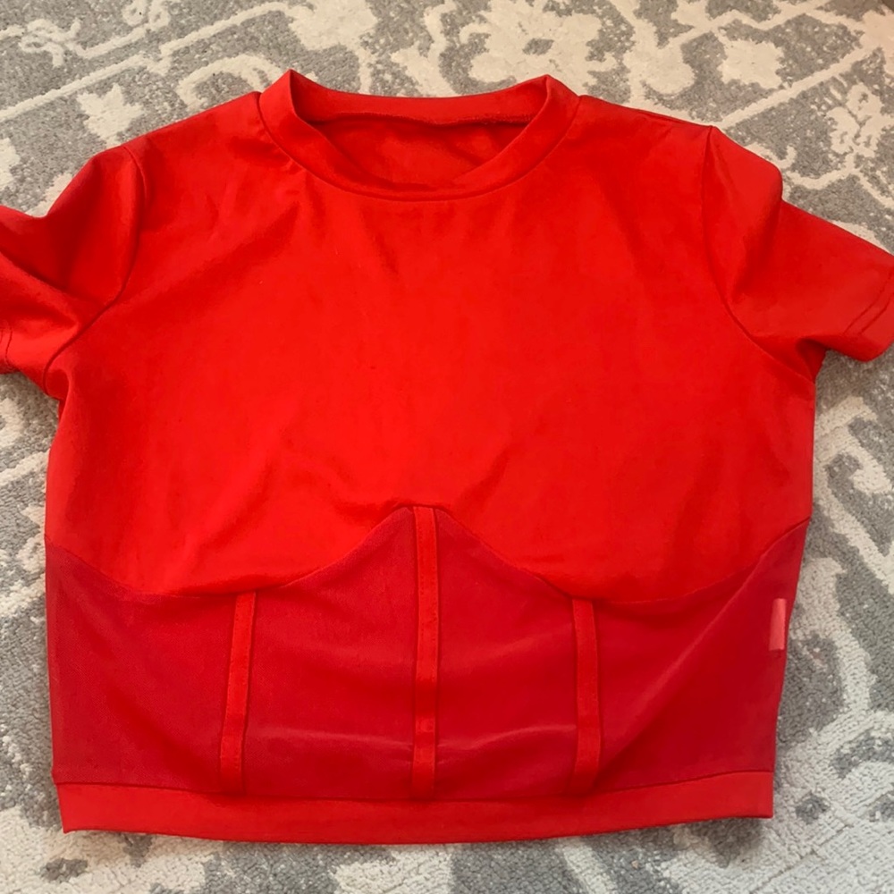 Red corset mesh top
